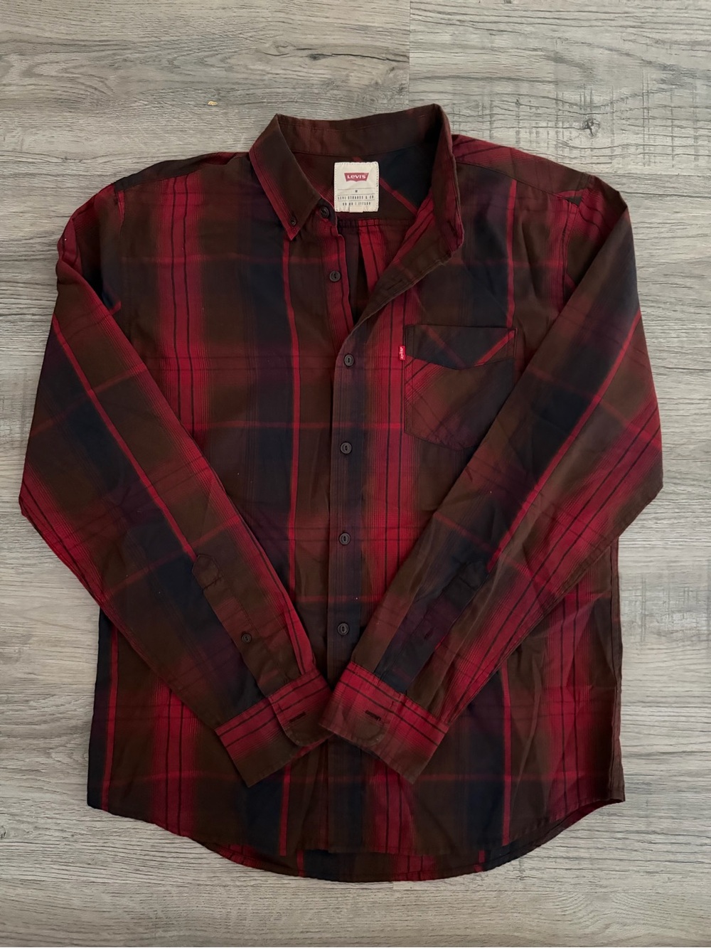 Levi's Red and Black Plaid Long-Sleeve Button-Down Shirt